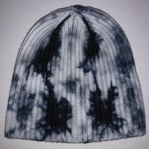 Black, blue, and white hand-made tie dye beanie